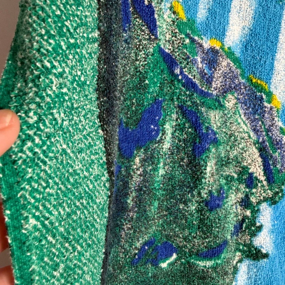 Vtg 90s Y2K Tropical Beach Towel Sea Turtle Fish Ocean Reef 100% Cotton Brazil